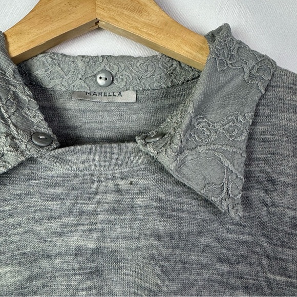 Marella Light Gray Knit Lace Side Short Sleeve Top S - Picture 5 of 5
